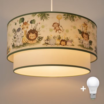 Brilagi-LED laste ripplamp nööril BOBO 1xE27/60W/230V läbimõõt 40 cm kreem/roheline/džungel