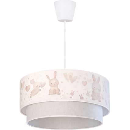 Brilagi - LED laste laelamp nööril BOBO 1xE27/60W/230V, läbimõõt 40 cm, kreemjas/hall/jänesemustriga