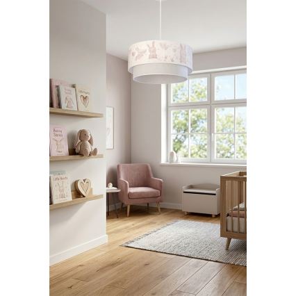 Brilagi - LED laste laelamp nööril BOBO 1xE27/60W/230V, läbimõõt 40 cm, kreemjas/hall/jänesemustriga