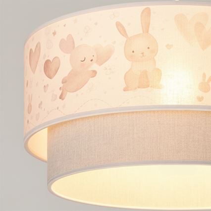 Brilagi - LED laste laelamp nööril BOBO 1xE27/60W/230V, läbimõõt 40 cm, kreemjas/hall/jänesemustriga
