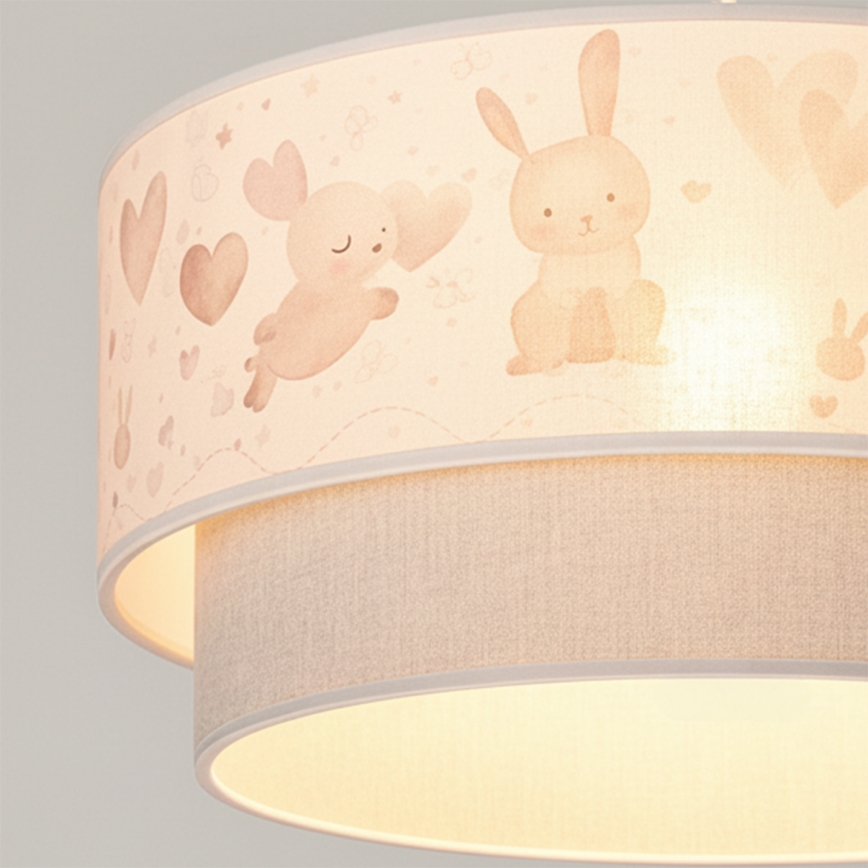 Brilagi - LED laste laelamp nööril BOBO 1xE27/60W/230V, läbimõõt 40 cm, kreemjas/hall/jänesemustriga