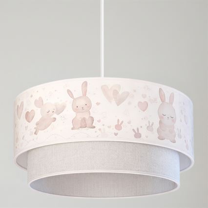 Brilagi - LED laste laelamp nööril BOBO 1xE27/60W/230V, läbimõõt 40 cm, kreemjas/hall/jänesemustriga