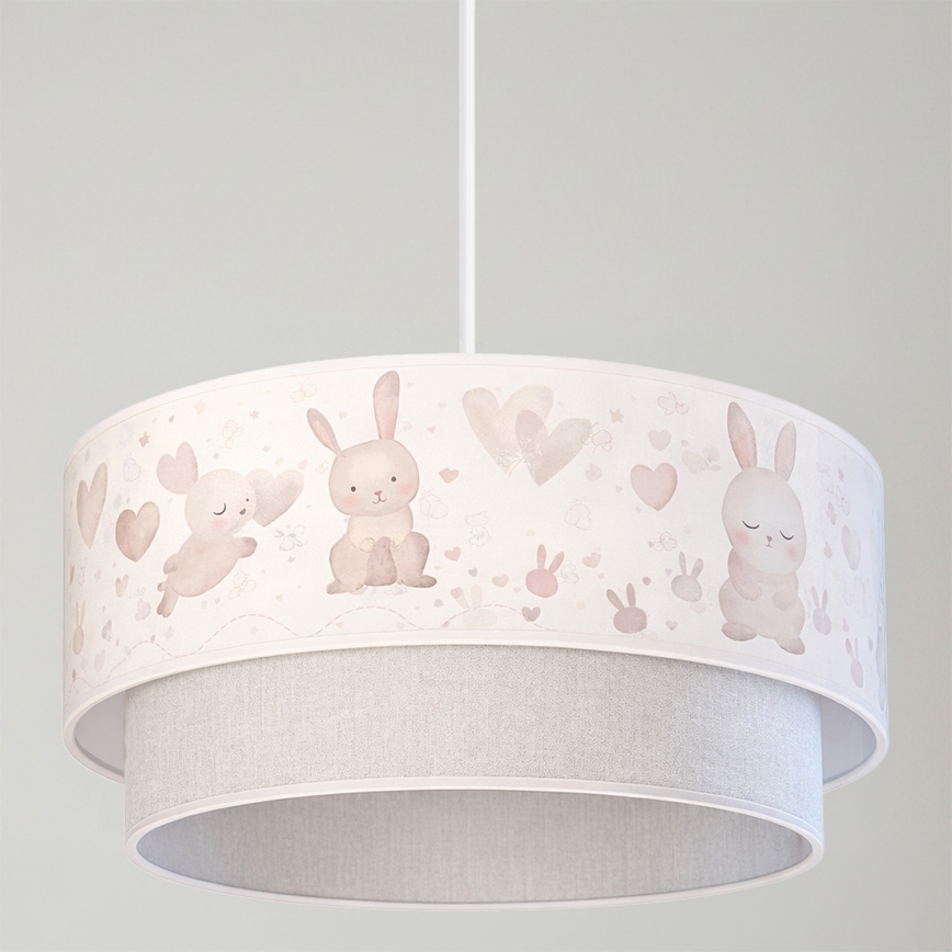 Brilagi - LED laste laelamp nööril BOBO 1xE27/60W/230V, läbimõõt 40 cm, kreemjas/hall/jänesemustriga