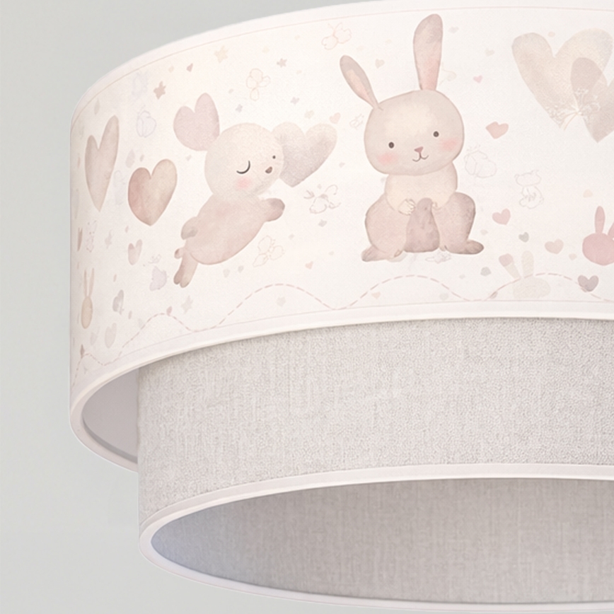 Brilagi - LED laste laelamp nööril BOBO 1xE27/60W/230V, läbimõõt 40 cm, kreemjas/hall/jänesemustriga