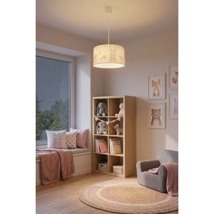 Brilagi - LED laste rippvalgusti kaabliga BOBO 1xE27/10W/230V, läbimõõt 35 cm, valge/loomamotiividega