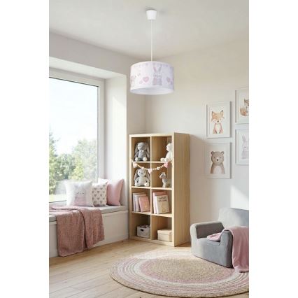 Brilagi - LED laste rippvalgusti kaabliga BOBO 1xE27/10W/230V, läbimõõt 35 cm, valge/loomamotiividega