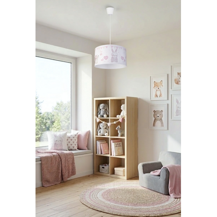 Brilagi - LED laste rippvalgusti kaabliga BOBO 1xE27/10W/230V, läbimõõt 35 cm, valge/loomamotiividega