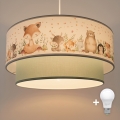 Brilagi - LED laste rippvalgusti kaabliga BOBO 1xE27/60W/230V läbimõõt 40 cm valge/roheline/loomamustriga