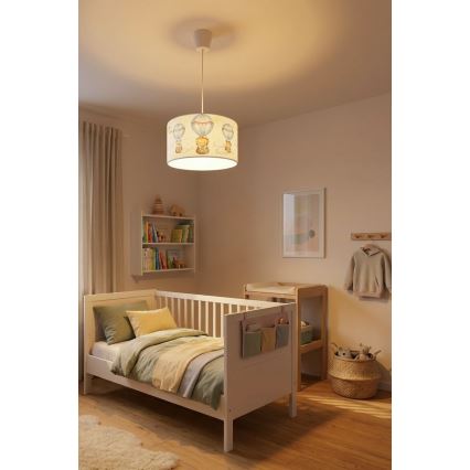 Brilagi - LED lastetoa laelamp riputuskaabliga BOBO 1xE27/60W/230V Ø 35 cm valge/loomad