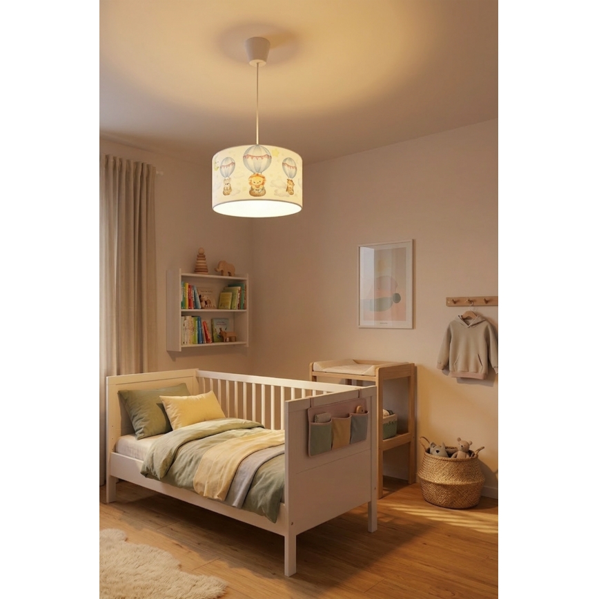Brilagi - LED lastetoa laelamp riputuskaabliga BOBO 1xE27/60W/230V Ø 35 cm valge/loomad