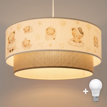 Brilagi - LED lastetoa lühter riputuskaabliga BOBO 1xE27/60W/230V läbimõõt 40 cm valge/beež/karudega