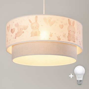 Brilagi- LED lastetoa lühter riputuskaabliga BOBO 1xE27/60W/230V, Ø 40 cm, kreem/hall/kuningassinine