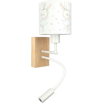 BRILAGI - LED lastetoa painduv seinalamp BOBO WOOD 1xE27/25W/230V + LED/3W tamm/valge/jänesed