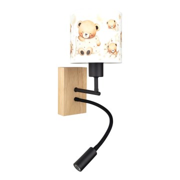 BRILAGI - LED lastetoa painduv seinavalgusti BOBO WOOD 1xE27/25W/230V + LED/3W tamm/must/valge/karukesed