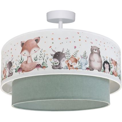 Brilagi - LED laste pinnapealne laelamp BOBO 1xE27/60W/230V läbimõõt 40 cm valge/roheline/loomadega