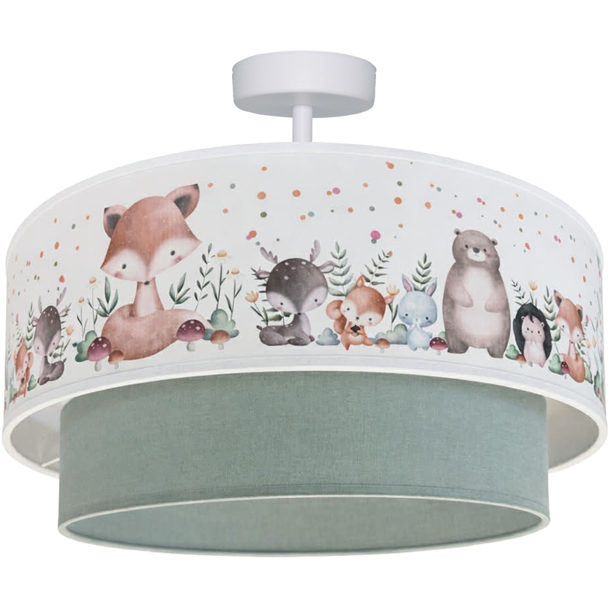 Brilagi - LED laste pinnapealne laelamp BOBO 1xE27/60W/230V läbimõõt 40 cm valge/roheline/loomadega