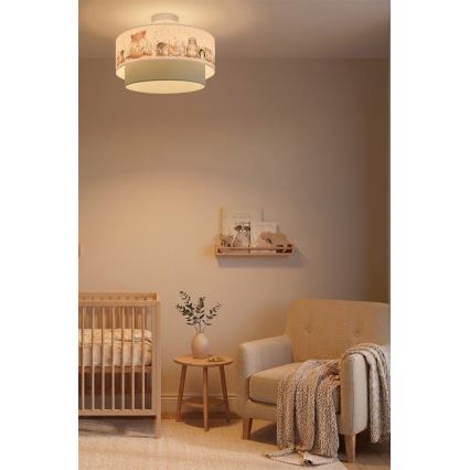 Brilagi - LED laste pinnapealne laelamp BOBO 1xE27/60W/230V läbimõõt 40 cm valge/roheline/loomadega