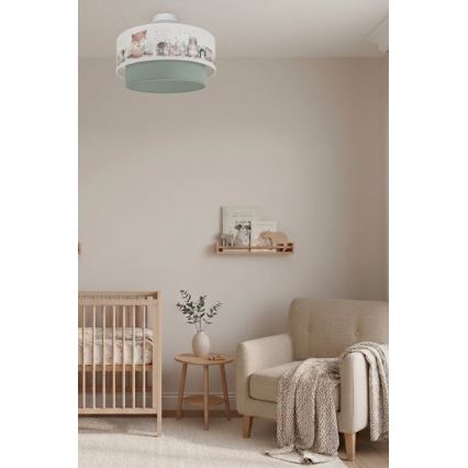 Brilagi - LED laste pinnapealne laelamp BOBO 1xE27/60W/230V läbimõõt 40 cm valge/roheline/loomadega