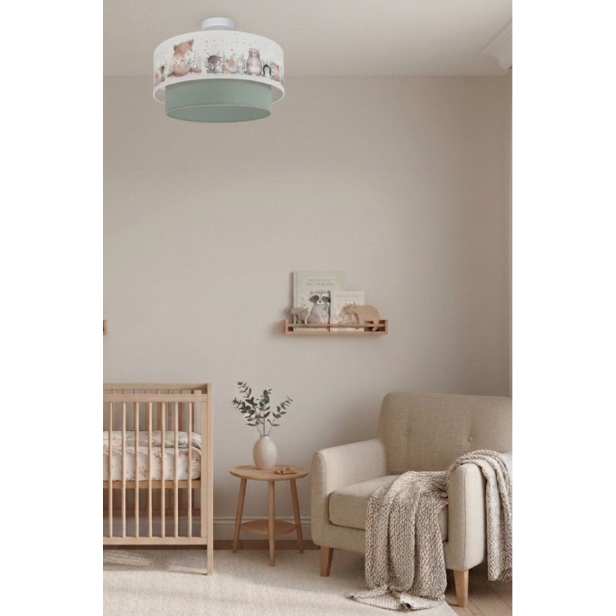 Brilagi - LED laste pinnapealne laelamp BOBO 1xE27/60W/230V läbimõõt 40 cm valge/roheline/loomadega