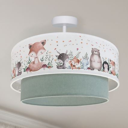 Brilagi - LED laste pinnapealne laelamp BOBO 1xE27/60W/230V läbimõõt 40 cm valge/roheline/loomadega
