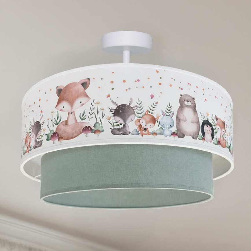 Brilagi - LED laste pinnapealne laelamp BOBO 1xE27/60W/230V läbimõõt 40 cm valge/roheline/loomadega