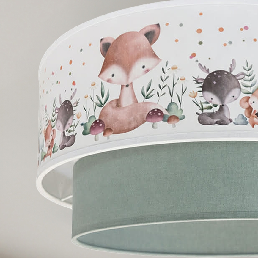 Brilagi - LED laste pinnapealne laelamp BOBO 1xE27/60W/230V läbimõõt 40 cm valge/roheline/loomadega
