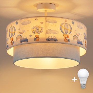 Brilagi-LED Lastetoa pinnapealne laelamp BOBO 1xE27/60W/230V pr.40cm kreem./sinine/karu.