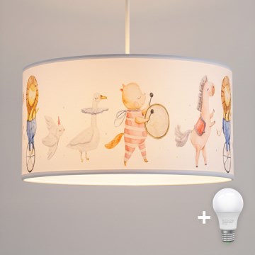 Brilagi - LED lastetoa rippvalgusti juhtmega BOBO 1xE27/10W/230V Ø 35 cm valge/loomamotiividega