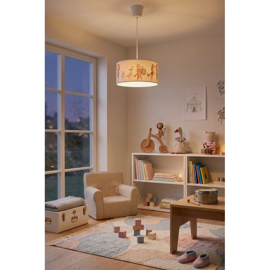 Brilagi - LED lastetoa rippvalgusti juhtmega BOBO 1xE27/10W/230V Ø 35 cm valge/loomamotiividega