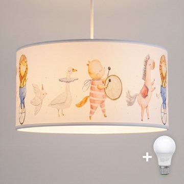 Brilagi - LED lastetoa rippvalgusti juhtmega BOBO 1xE27/60W/230V Ø 35 cm valge/loomamotiividega