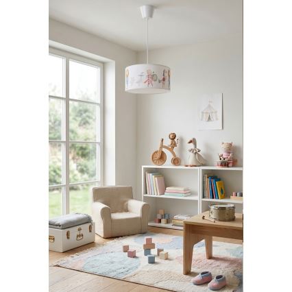 Brilagi - LED lastetoa rippvalgusti juhtmega BOBO 1xE27/60W/230V Ø 35 cm valge/loomamotiividega