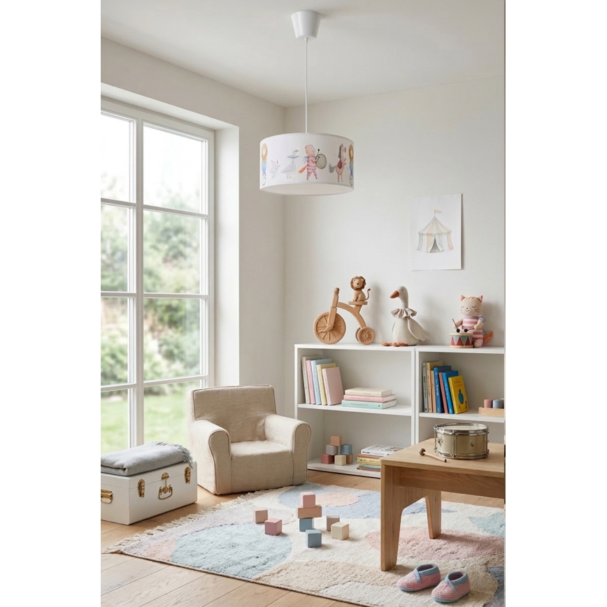 Brilagi - LED lastetoa rippvalgusti juhtmega BOBO 1xE27/60W/230V Ø 35 cm valge/loomamotiividega