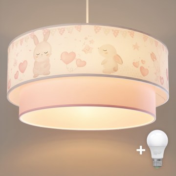 Brilagi - LED lastetoa rippvalgusti kaabliga BOBO 1xE27/60W/230V läbimõõt 40 cm kreemjas/roosa/jänesed