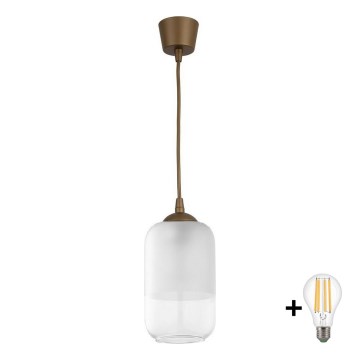 BRILAGI - LED-lühter juhtmega RETRO GLASS 1xE27/60W/230V läbimõõt 14 cm pruun/valge