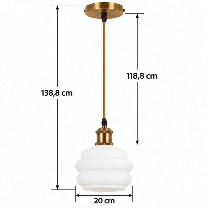 BRILAGI - LED lühter kaabliga RETRO GLASS 1xE27/60W/230V läbimõõt 20 cm kuldne/valge