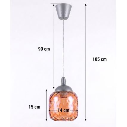 BRILAGI - LED-ripatslaelamp kaabliga RETRO GLASS 1xE27/60W/230V läbimõõt 14 cm hõbedane/suitsupruun