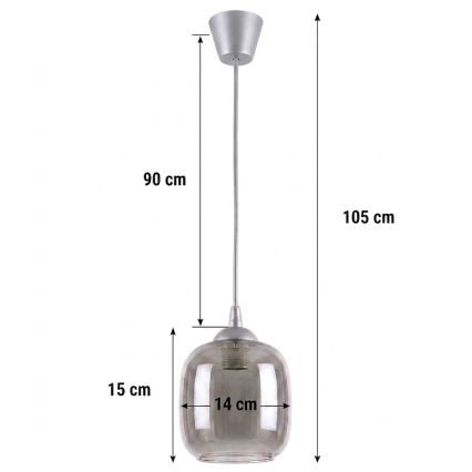 BRILAGI - LED-rippvalgusti kaablil RETRO GLASS 1xE27/60W/230V, läbimõõt 14 cm, hõbe/suitsuhall