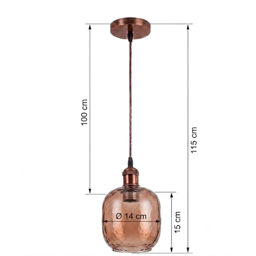 BRILAGI - LED-rippvalgusti riputuskaabliga RETRO GLASS 1xE27/60W/230V läbimõõt 14 cm vaskne/suitsune pruun