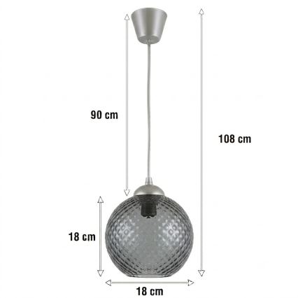 BRILAGI - LED-rippvalgusti kaabliga RETRO GLASS 1xE27/60W/230V pr. 18 cm hõbedane/suitsuhall