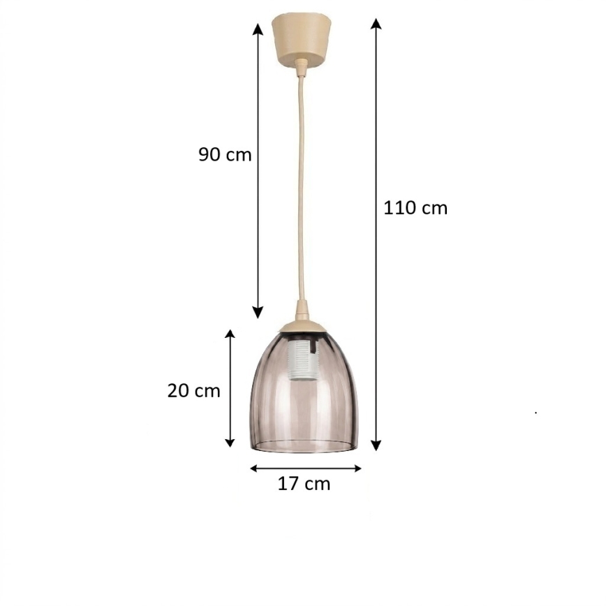 BRILAGI - LED-rippvalgusti kaabliga RETRO GLASS 1xE27/60W/230V Ø 17 cm beež/suitsune beež