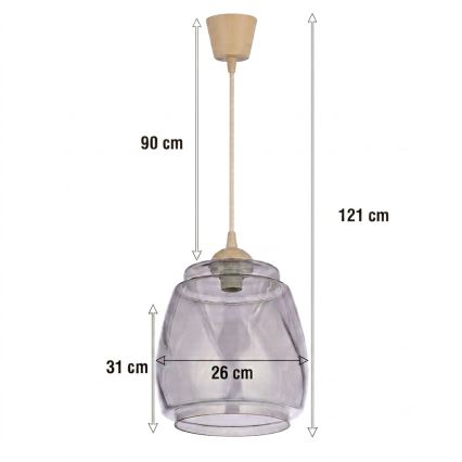 BRILAGI - LED rippvalgusti kaabliga RETRO GLASS 1xE27/60W/230V, läbimõõt 26 cm, beež/suitsuhall