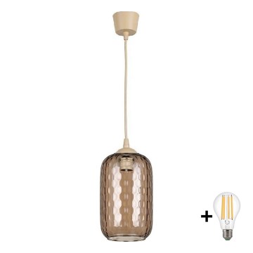 BRILAGI - LED-lühter kaablil RETRO GLASS 1xE27/60W/230V, läbimõõt 14 cm, beež/suitsupruun