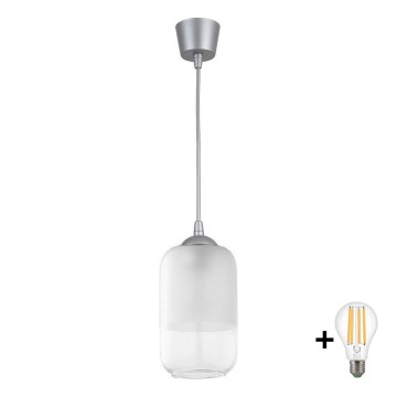 BRILAGI - LED-lühter kaablil RETRO GLASS 1xE27/60W/230V, läbimõõt 14 cm, hõbedane/valge