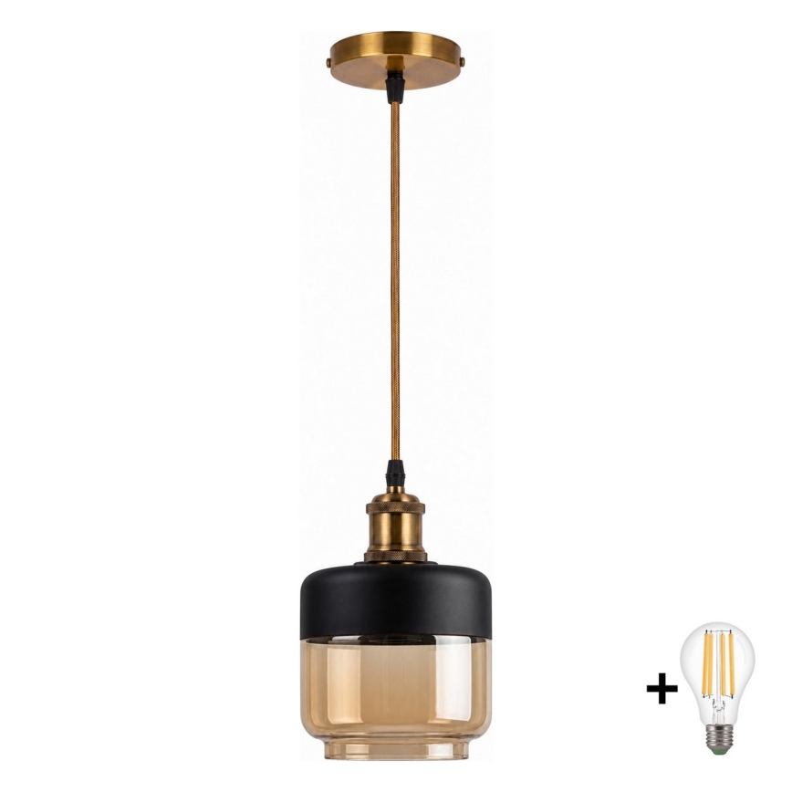 BRILAGI - LED-lühter kaablil RETRO GLASS 1xE27/60W/230V läbimõõt 14 cm kuldne/suitsune beež