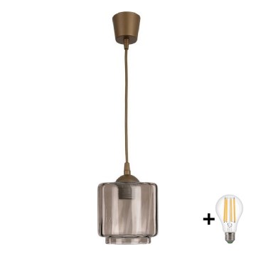 BRILAGI - LED-lühter kaablil RETRO GLASS 1xE27/60W/230V, läbimõõt 15 cm, pruun/suitsune beež