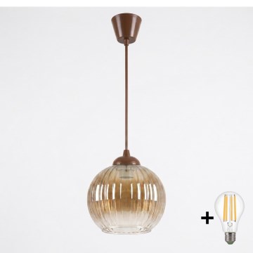 BRILAGI - LED-lühter kaablil RETRO GLASS 1xE27/60W/230V läbimõõt 18 cm pruun/suitsune pruun