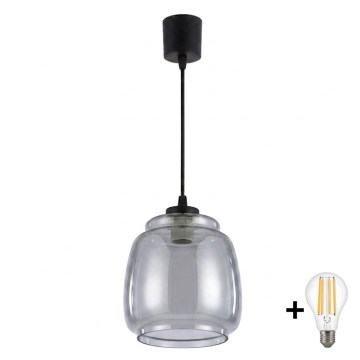 BRILAGI - LED-lühter kaablil RETRO GLASS 1xE27/60W/230V läbimõõt 26 cm must/suitsuhall