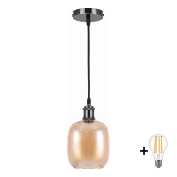 BRILAGI - LED-lühter kaablil RETRO GLASS 1xE27/60W/230V Ø 14 cm must/suitsune pruun