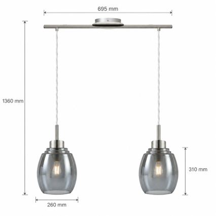 BRILAGI - LED-lühter kaablil RETRO GLASS 2xE27/60W/230V mattkroom/suitsuhall