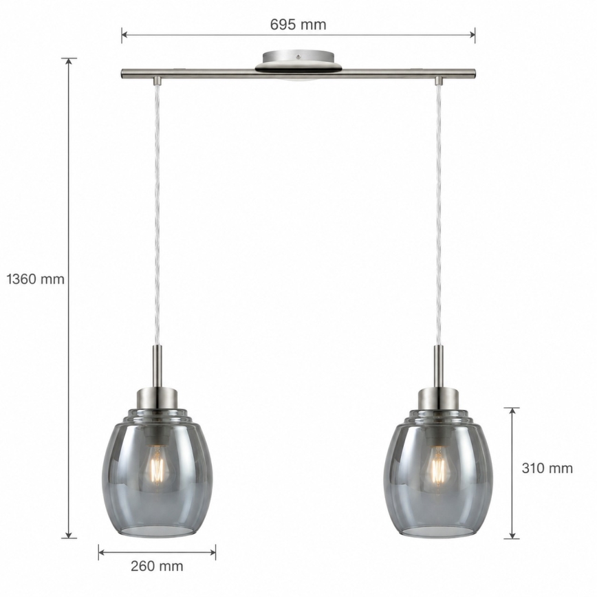 BRILAGI - LED-lühter kaablil RETRO GLASS 2xE27/60W/230V mattkroom/suitsuhall